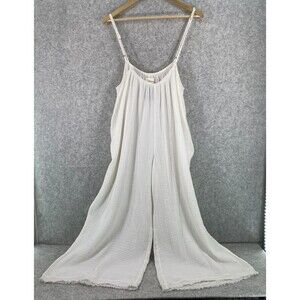 Anthropologie White Gauze Long Pant Jumpsuit Romper Womens Size Large